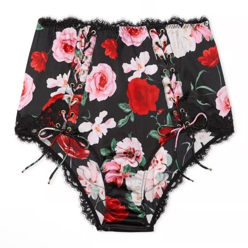New! Victoria's Secret atelier Floral Lace-Up Panties - Red Black 51875